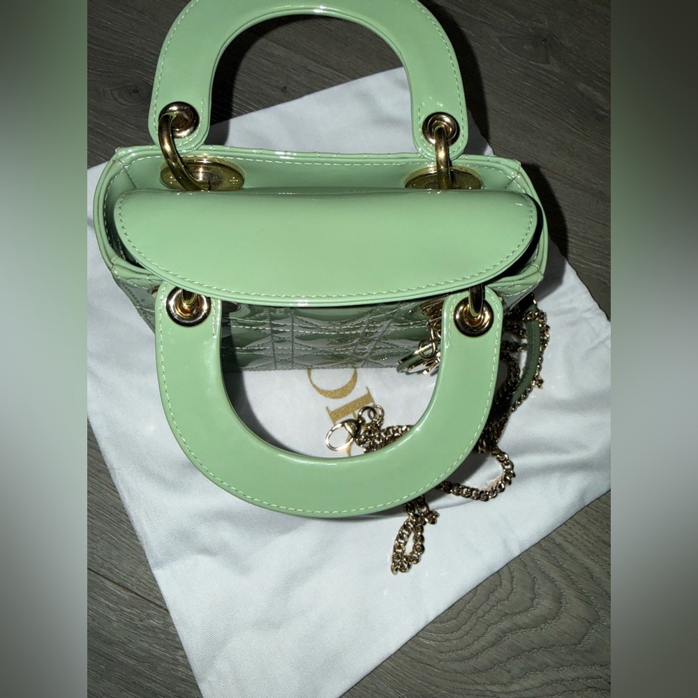 CHRISTIAN DIOR Patent Cannage Mini Lady Dior Mint Green Chain Strap - Picture 13 of 13